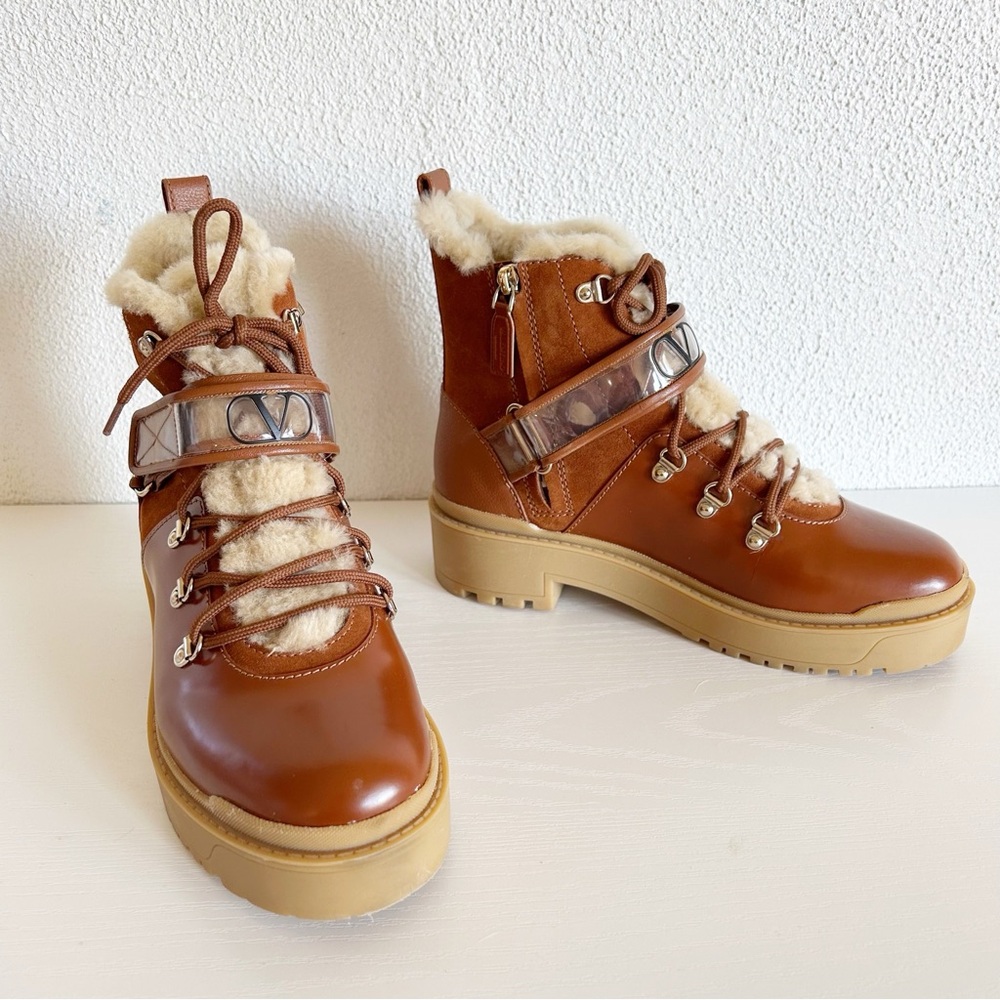 Valentino Garavani Trekkgirl Vlogo Brown Suede Shearling Boots Size EU 38 - Picture 2 of 16